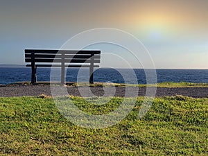 Park bench looking out to sea