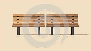 Park bench made of wood planks for park decorations. Realistic modern illustration set with front view on empty garden