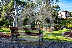 A park bench at the soldiers memorial garden in Strathalbyn South Australia on 2nd July 2018