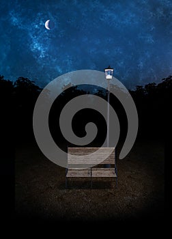 Park bench under the stars