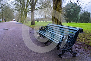 Park bench on the walking path