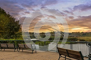Park Benches at Riverfront Park in Salem Oregon during Sunset