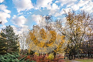 Park between buildings at autumns in Slovakia