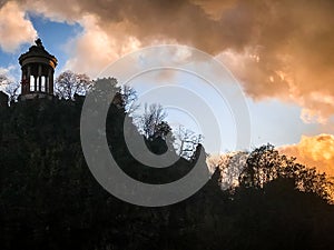 Park of the Buttes Chaumont at sunset