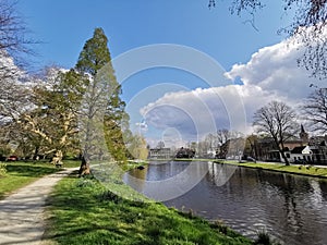 Park and canal in Leiden, NL photo