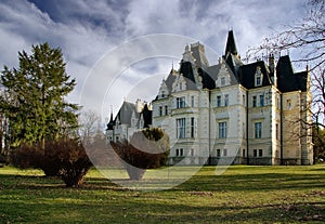 Park with castle in village Budmerice