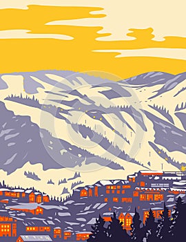 Park City with the Wasatch Range Part of the Wasatch Back in the Rocky Mountains Utah WPA Poster Art