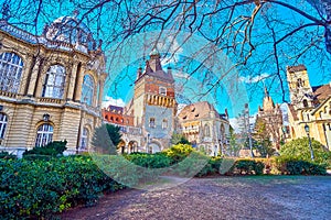 The park in courtyard of Vajdahunyad Castle in Budapest, Hungary
