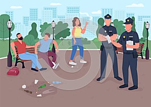 Park crimes flat color vector illustration
