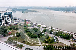 Park on the embankment in summer in Novosibirsk