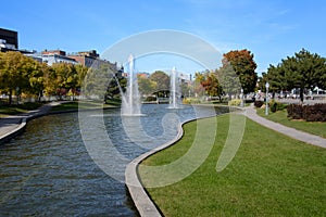 Park with fall colors in the beautiful town of Montreal photo