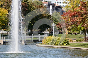 Park with fall colors in the beautiful town of Montreal photo