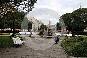 Park with fountain on Hlavna street in Kosice