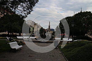 Park with fountain on Hlavna street in Kosice