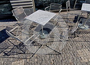 Park furniture chess table and chairs, stripes, tiles four persons made of light