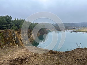 Park Grodek in Jaworzno in Poland during rainy weather, i.e. Polish Maldives (developed area of former quarries