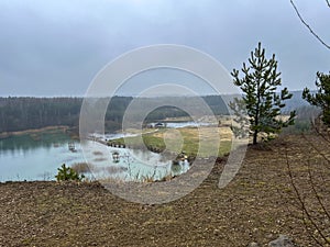 Park Grodek in Jaworzno in Poland during rainy weather, i.e. Polish Maldives (developed area of former quarries