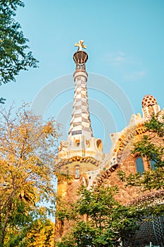 Park Guell by architect Gaudi in a summer day in Barcelona, Spain.