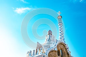 Park Guell by architect Gaudi in a summer day in Barcelona, Spain.