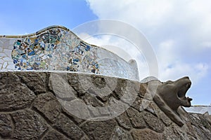 Park Guell in Barcelona. Spain. Fragment of the bench
