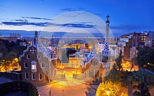 Park Guell In Barcelona Spain at Sunrise