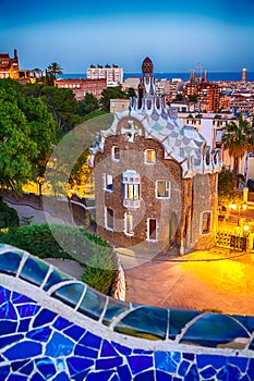 Park Guell, Barcelona, Spain at twilight