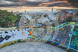 Park Guell in Barcelona at sunset