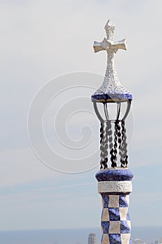 Park Guell's mosaic steeple photo