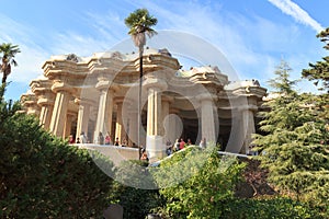 Park Guell Sala Hipostila columns and main terrace in Barcelona photo