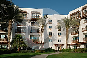 Park Hyatt in Dubai, United Arab Emirates. Exterior of luxury hotel on a sunny summer day.