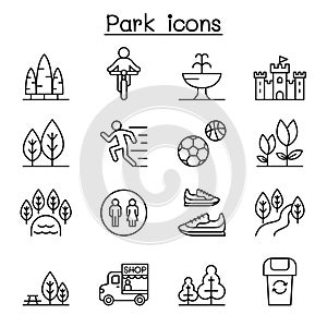 Park icon set in thin line style