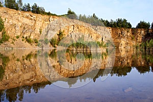 Park in Jaworzno. Old quarries flooded with water.