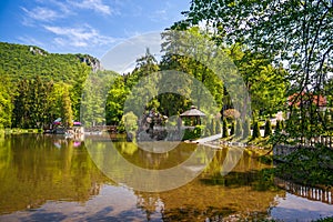 Park with a lake in the spa town Rajecke Teplice in Slovakia.