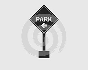 Park in Left Rectangular Sign of Highway with gray Background.