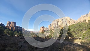 Park in Mexico Sierra de Organos with large rock formations in desert environment in Sombrerete Zacatecas
