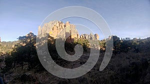 Park in Mexico Sierra de Organos with large rock formations in desert environment in Sombrerete Zacatecas