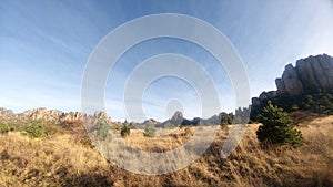 Park in Mexico Sierra de Organos with large rock formations in desert environment in Sombrerete Zacatecas