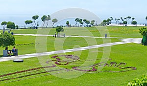 Park in Miraflores District in Lima, Peru. The plants evoke the famous Nazca lines.