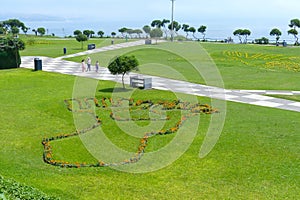 Park in Miraflores District in Lima, Peru. The plants evoke the famous Nazca lines.