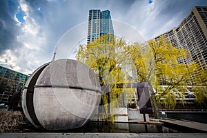 Park and modern buildings at the Harbourfront in Toronto, Ontario.