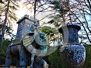 Park of the Monsters, Sacred Grove, Garden of Bomarzo. Hannibal`s elephant and alchemy
