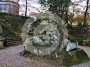 Park of the Monsters, Sacred Grove, Garden of Bomarzo. Persephone and Cerberus, alchemy