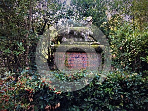 Park of the Monsters, Sacred Grove, Garden of Bomarzo. Sphinx, vegetation and alchemy