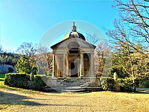 Park of the Monsters, Sacred Grove, Garden of Bomarzo. Temple of Eternity and alchemy