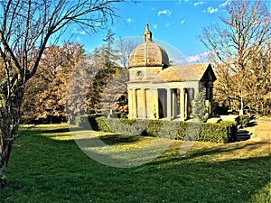 Park of the Monsters, Sacred Grove, Garden of Bomarzo. Temple of Eternity, memorial to Giulia Farnese