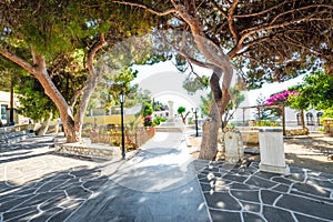 Park with monuments in Lefkes, Greece photo