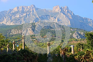 Park and the mountains near the Vorontsov Palace, Crimea.