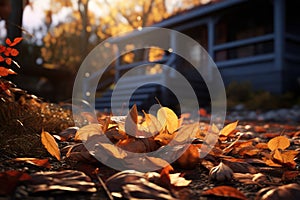 Park nature orange background garden trees yellow leafs seasonal autumn fall foliage