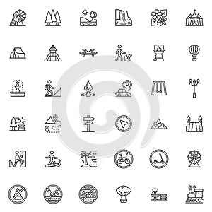 Park and outdoors line icons set