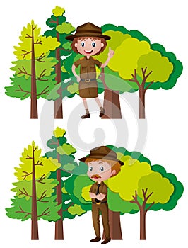 Park rangers and forest background